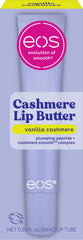 eos Vanilla Cashmere tin front view showing compact, travel-ready packaging and cozy flavor