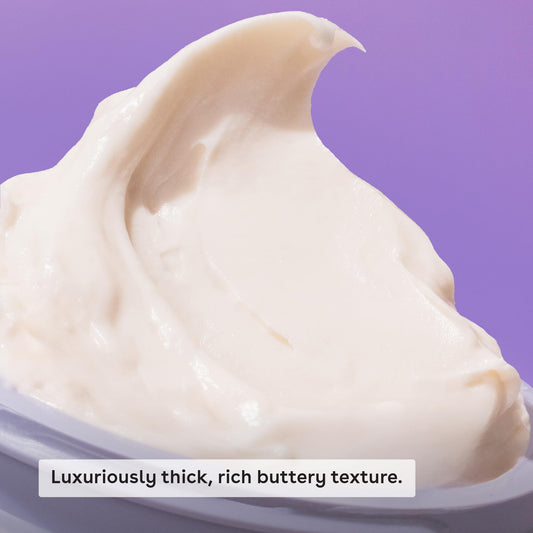 eos open jar close-up of whipped oil butter texture showing melt-in application benefit: velvety absorption
