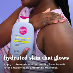 eos lotion on hand demonstrating moisturizing feel and quick absorption