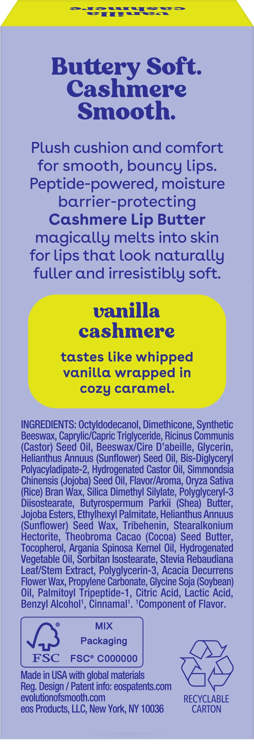 eos Vanilla Cashmere styled with eos body products illustrating layered vanilla cashmere routine