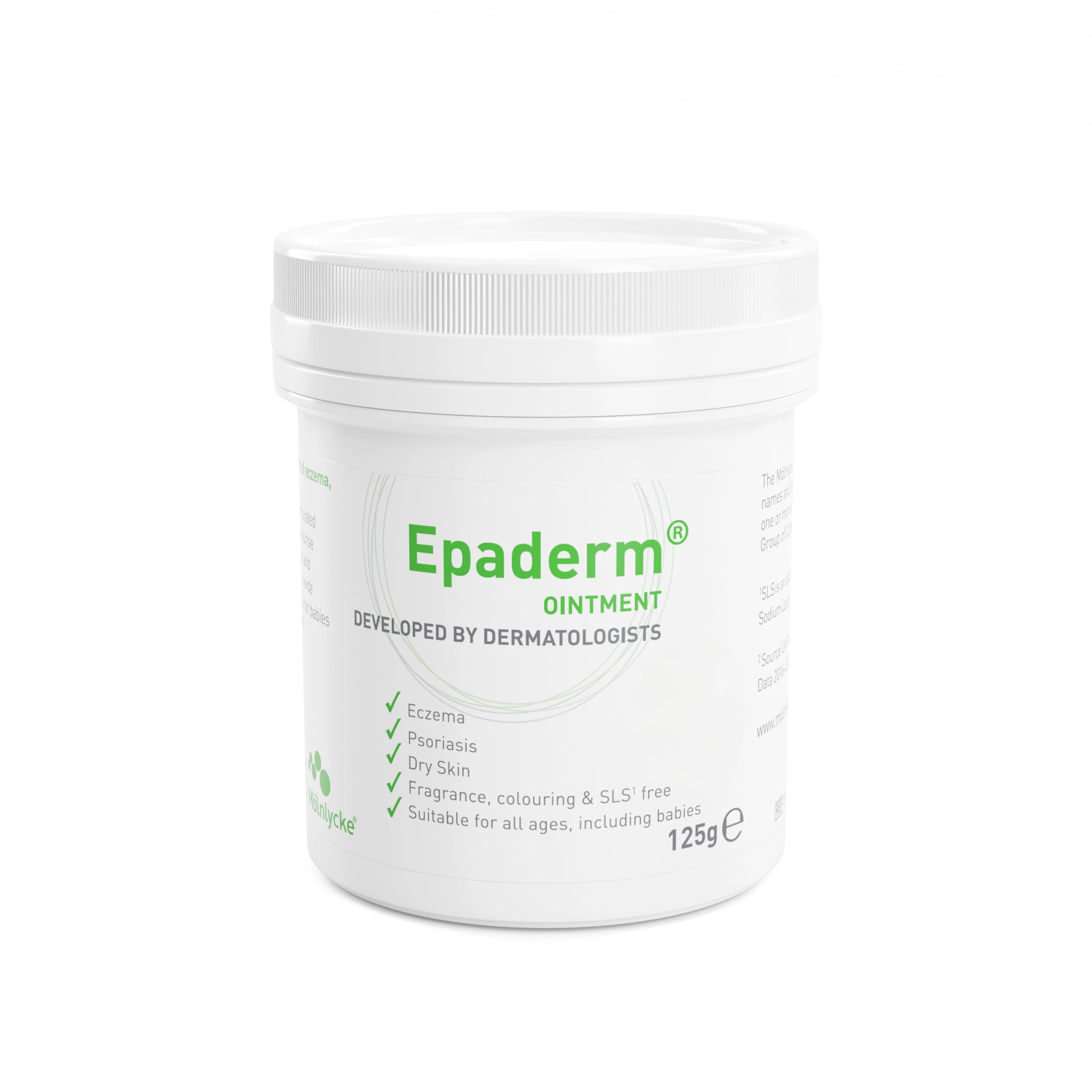 Epaderm 125 g tube front view showing label and easy dispensing, protects and hydrates skin