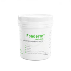 Epaderm 125 g tube front view showing label and easy dispensing, protects and hydrates skin