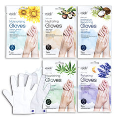 Epielle front packaging showing five assorted hand mask pairs and benefits