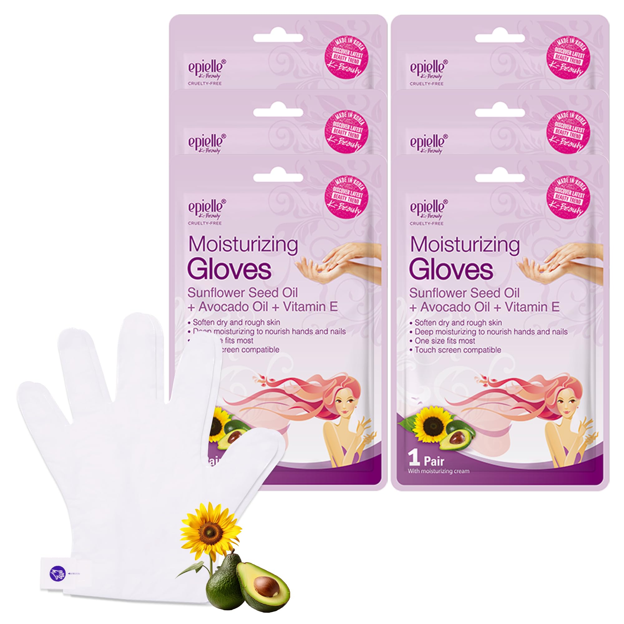 Epielle front packaging showing six pairs for convenient hand treatments and easy gifting