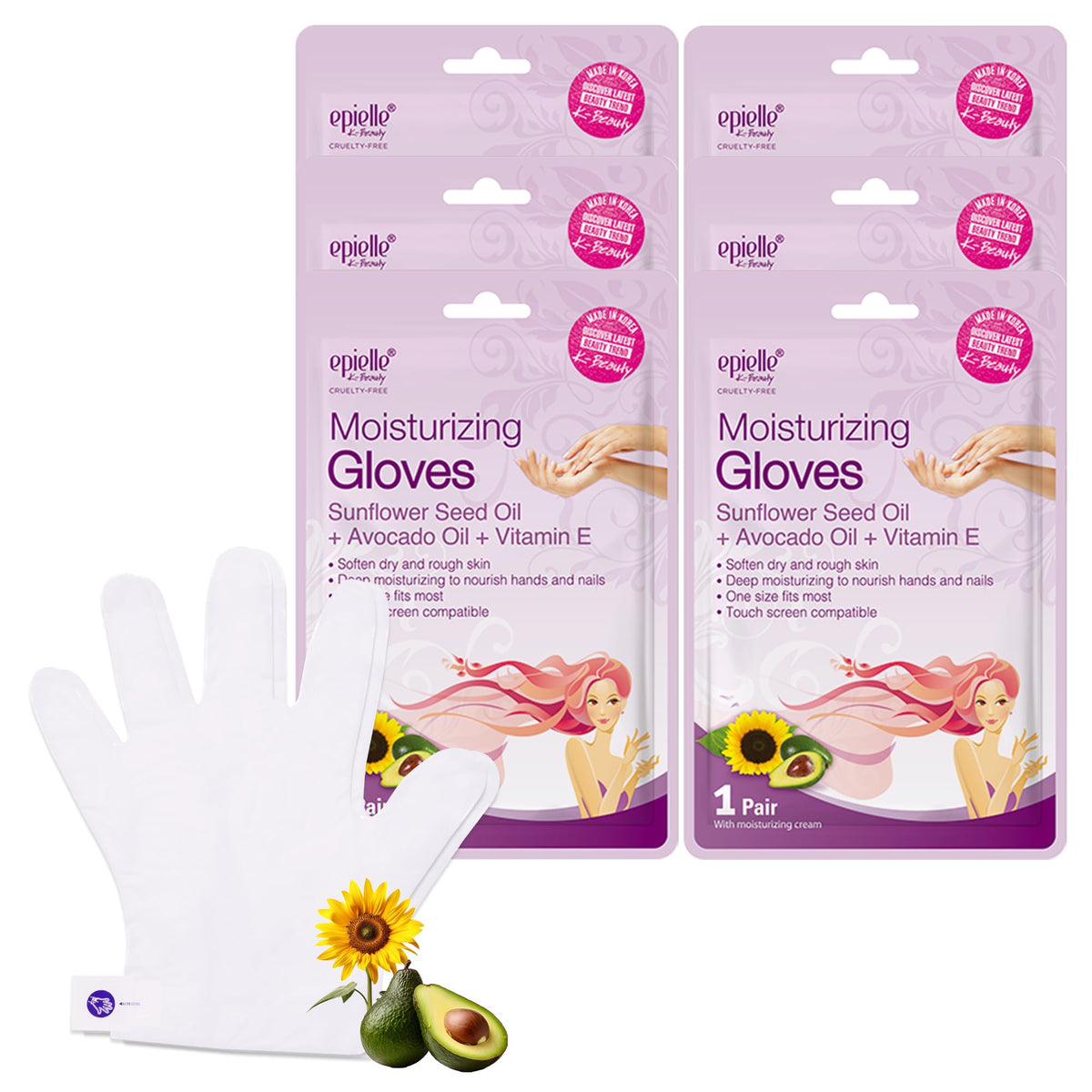 Epielle front packaging showing six pairs for convenient hand treatments and easy gifting