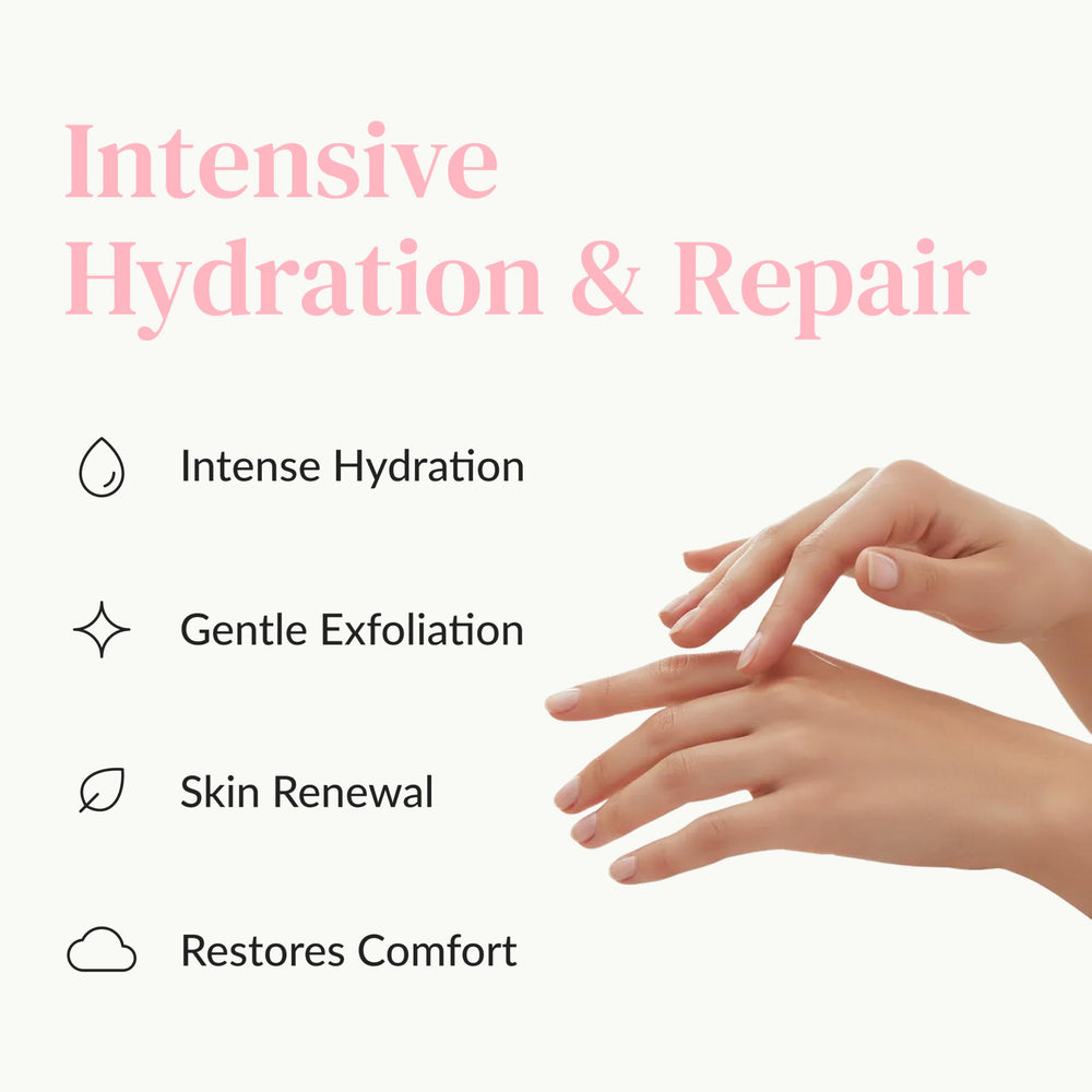 Epielle gloves worn on hands during treatment demonstrating comfortable, hands-free hydration