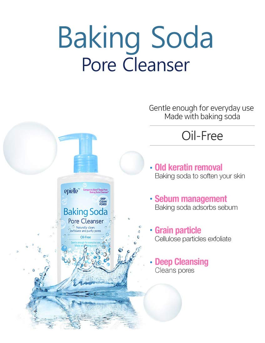 Epielle baking soda ingredient highlight showing deep-clean action