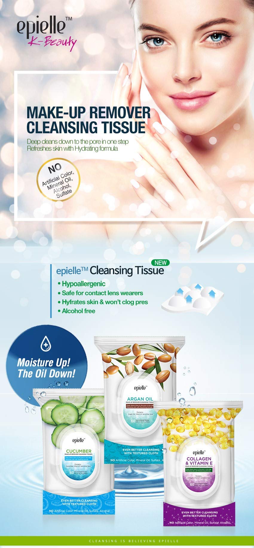 Epielle wipe removing waterproof mascara with ease and less rubbing
