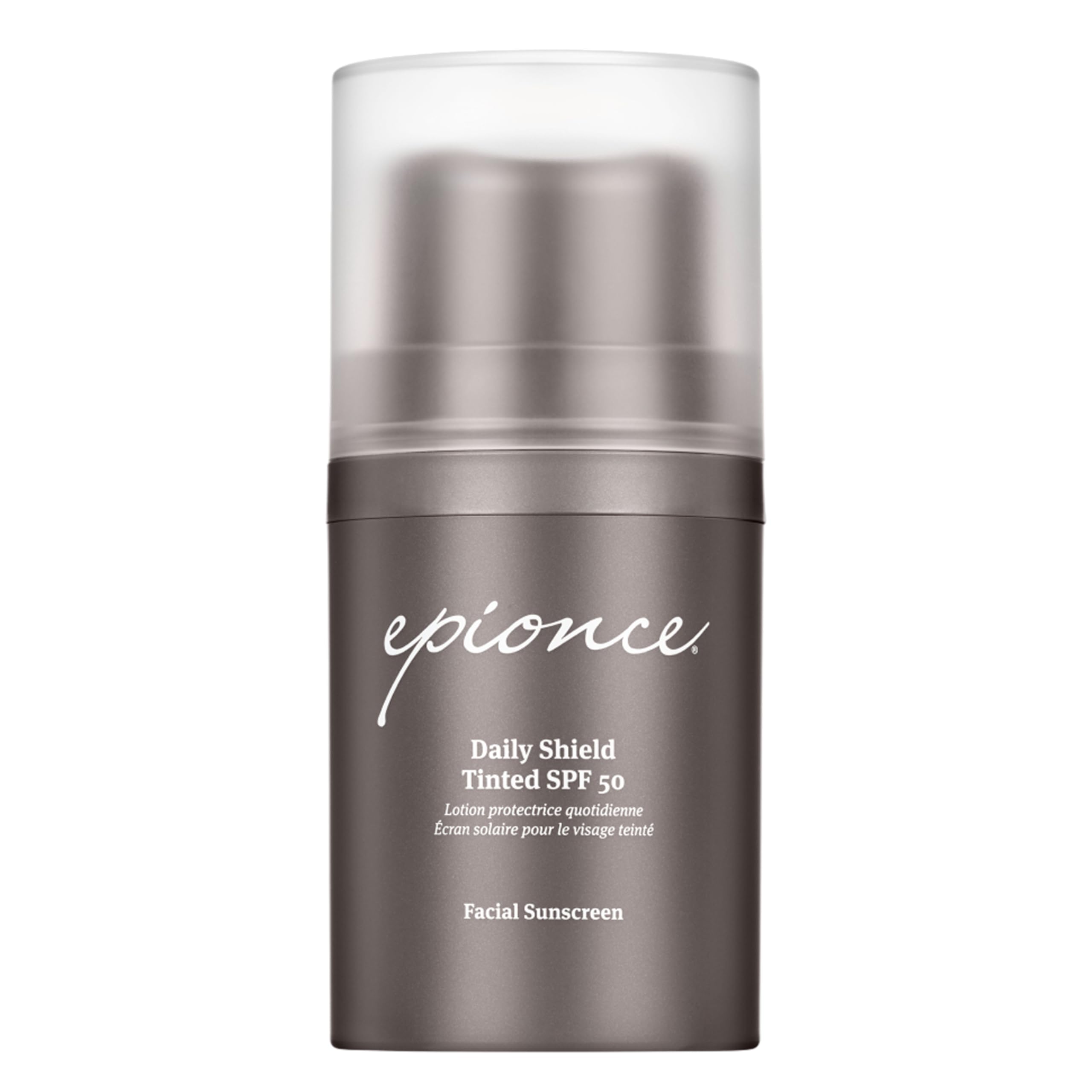 Epionce front tube showing product branding and SPF 50 protection benefit