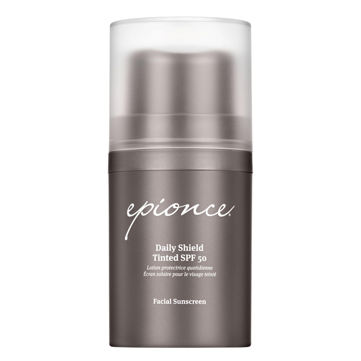 Epionce front tube showing product branding and SPF 50 protection benefit