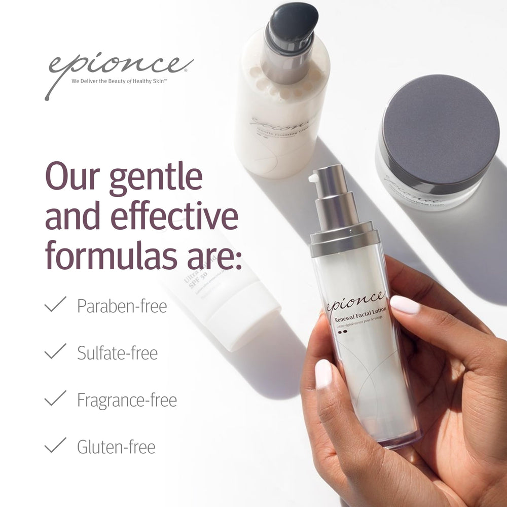 Epionce lotion being applied to hand showing smooth hydration and quick spreadability