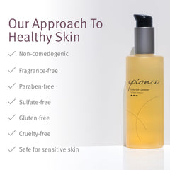 Epionce cleanser next to common items for size comparison and travel-friendly benefit