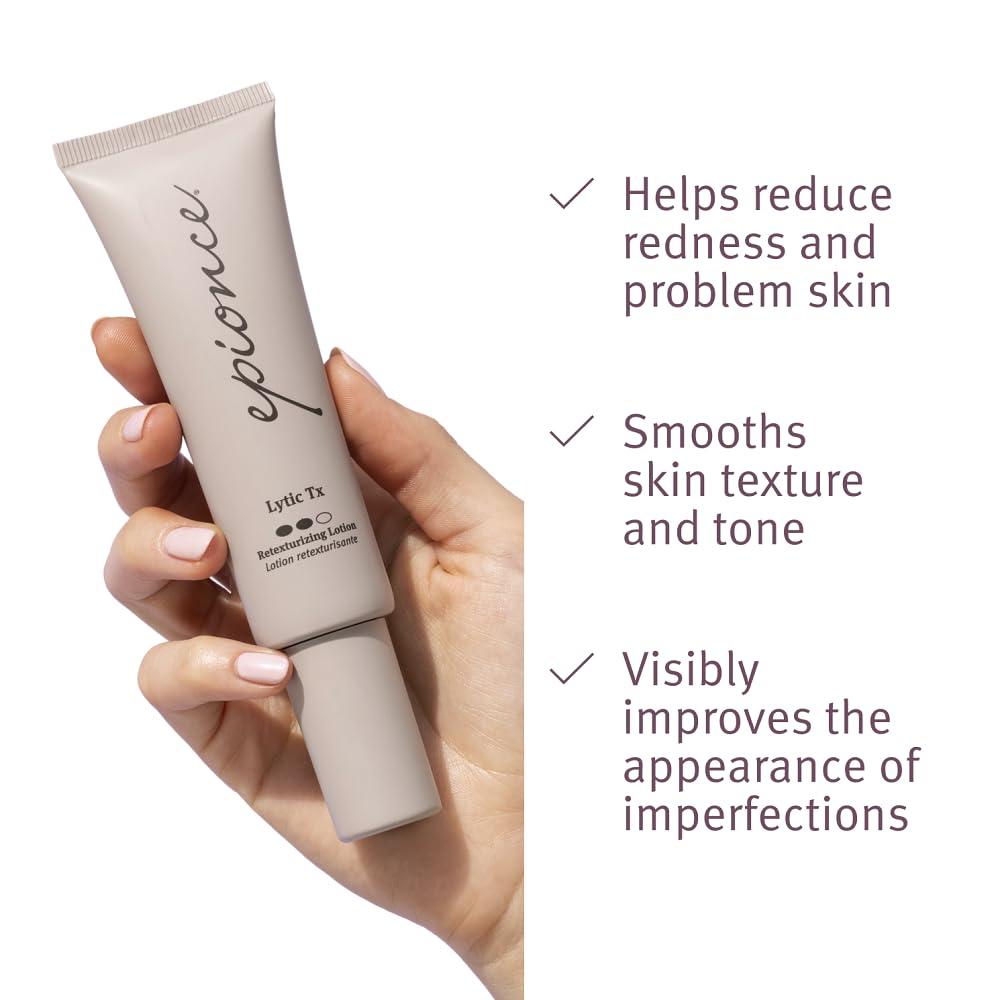 Epionce Lytic Tx texture on fingertip highlighting lightweight, absorbent feel