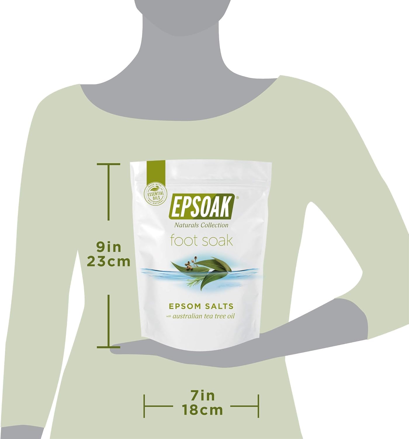 Foot basin in use with Epsoak soak, demonstrating relaxing at-home use