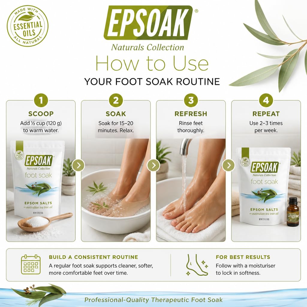Bottles of essential oils with Epsoak salts showing aromatic blend benefit