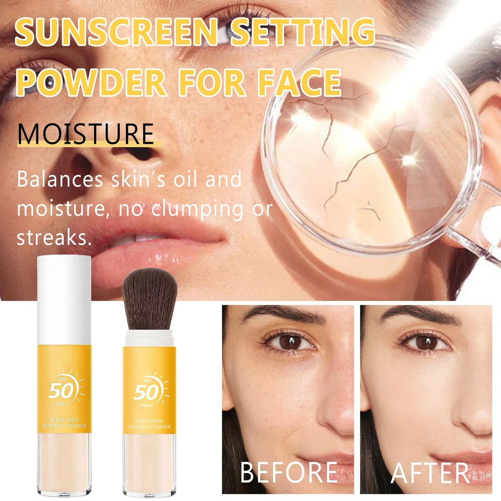 Eqimznv application on face demonstrating quick makeup touch-up and protection