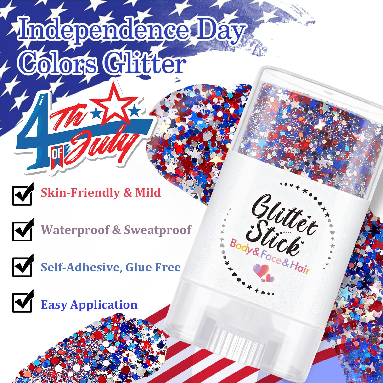 Eqimznv star-shaped glitter detail emphasizing bold patriotic sparkle