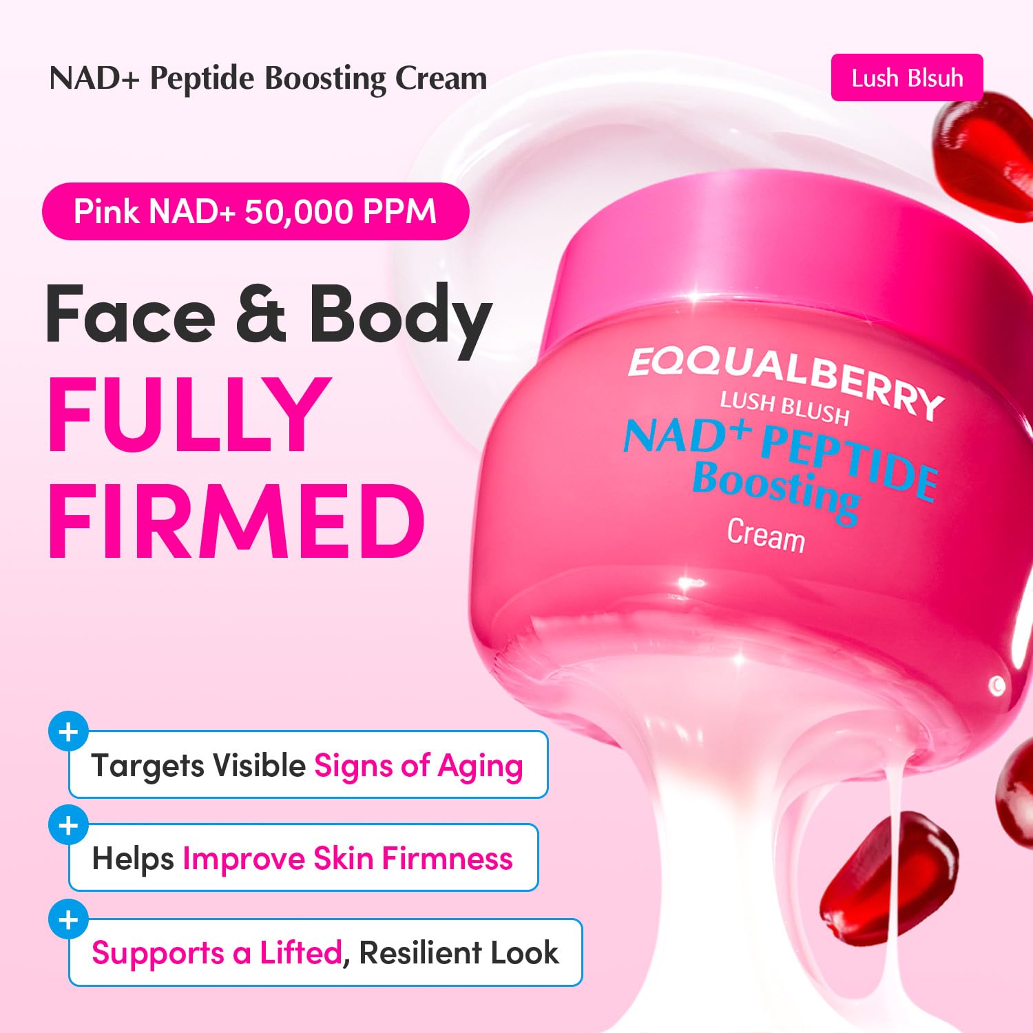 EQQUALBERRY cream texture closeup revealing smooth, hydrating formula for improved absorption