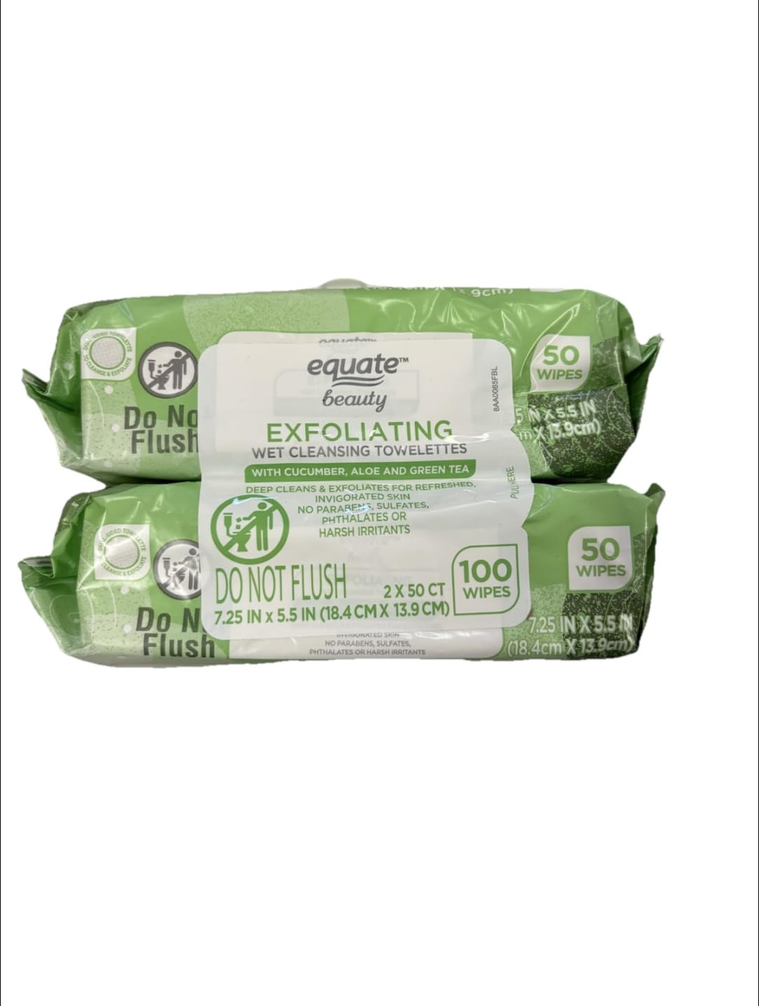 Equate front packaging twin pack showing resealable lid and count benefit