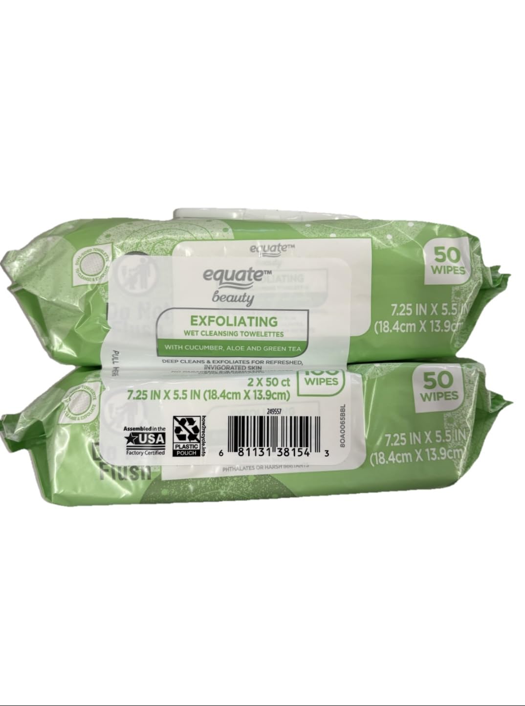 Equate close-up textured wipe showing gentle exfoliation and soft cleansing
