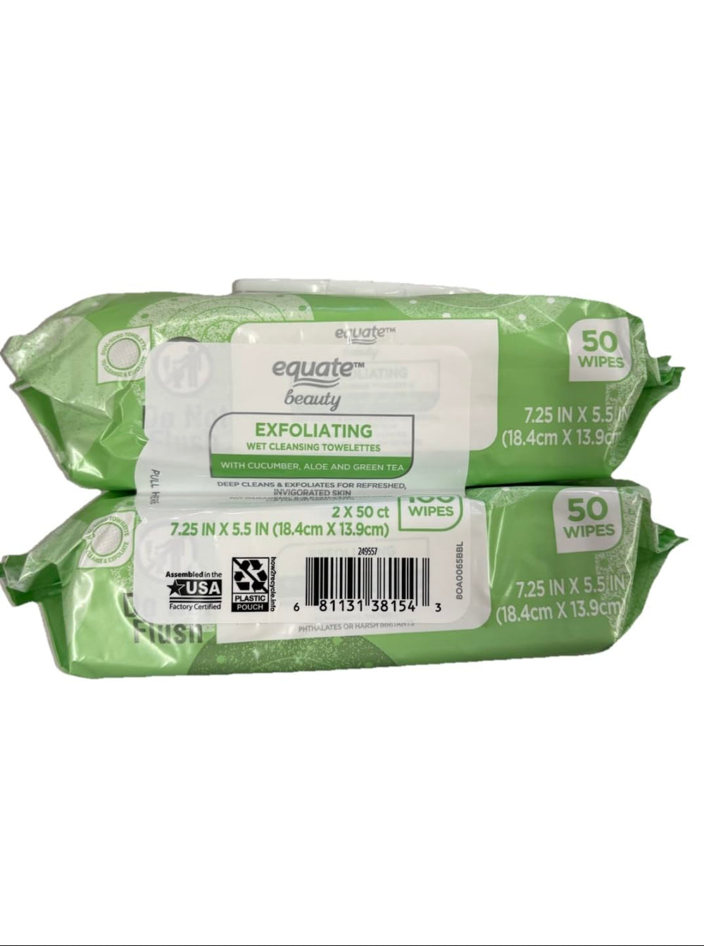 Equate close-up textured wipe showing gentle exfoliation and soft cleansing