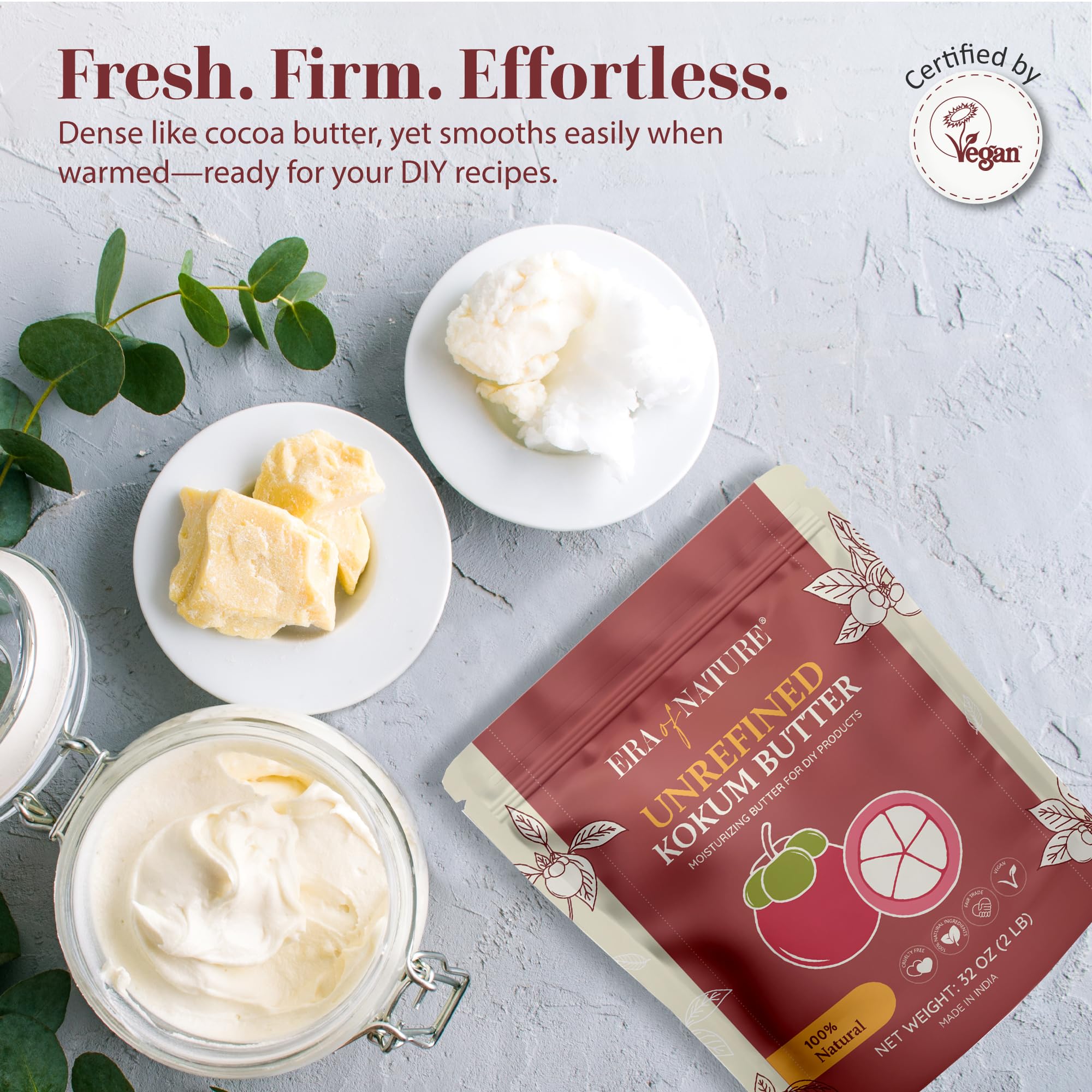 era of nature kokum butter size comparison in hand illustrating 8 oz scale and portability