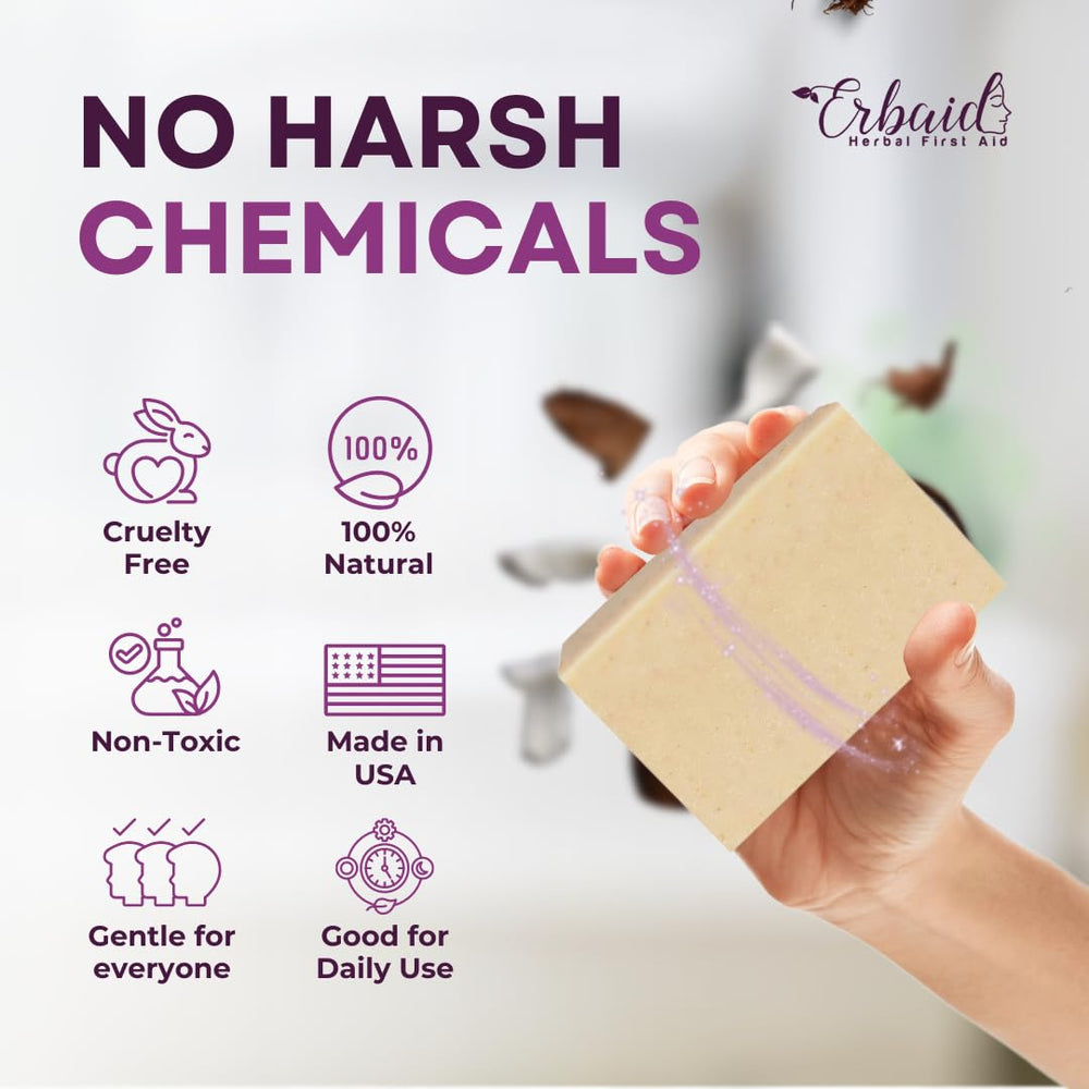 Erbaid bar lathering in hand to demonstrate gentle cleansing