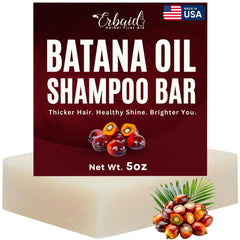 Erbaid Batana shampoo bar front packaging showing size and branding benefits