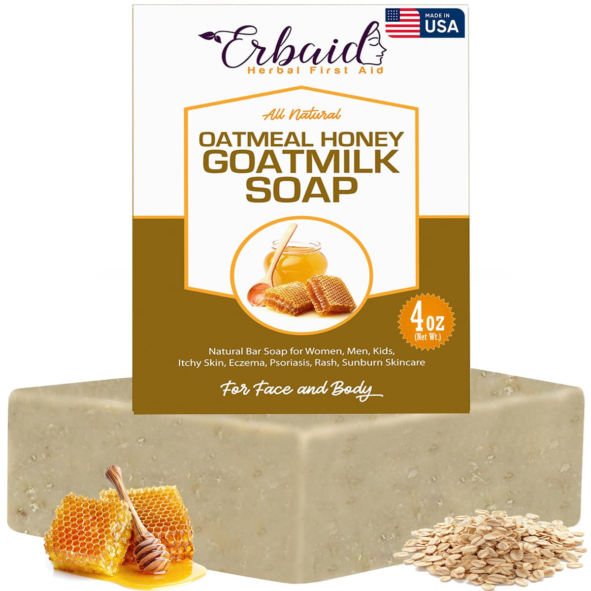 Erbaid bar front packaging showing natural ingredients and compact size benefit