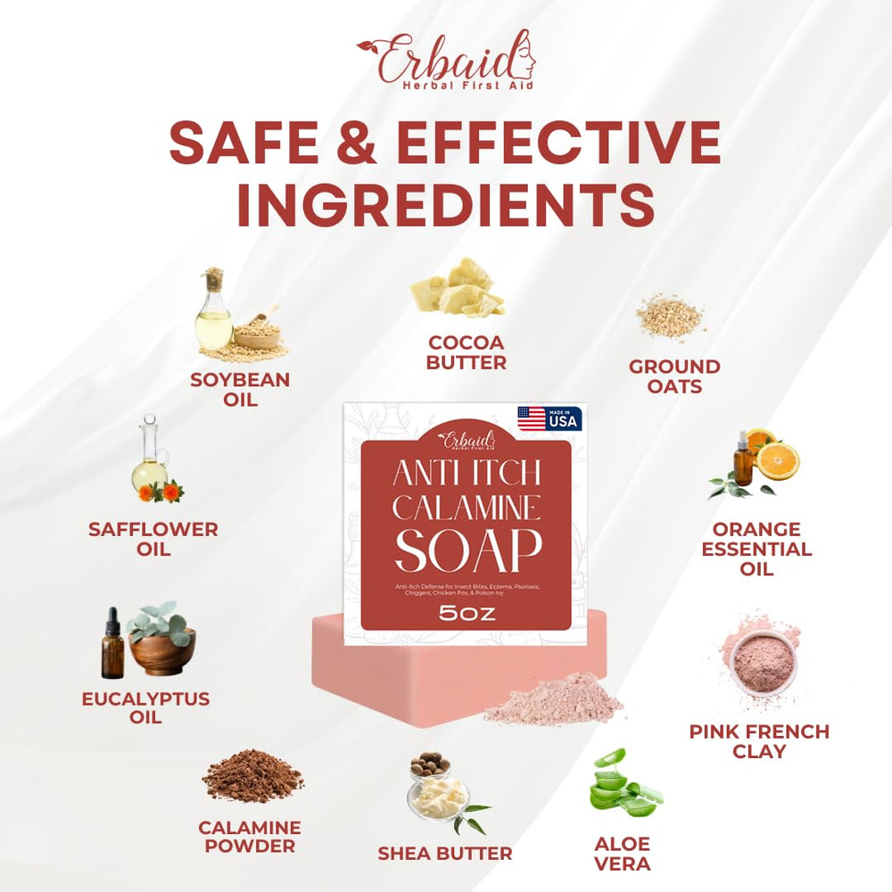 Erbaid ingredients layout with oats calamine aloe for transparency