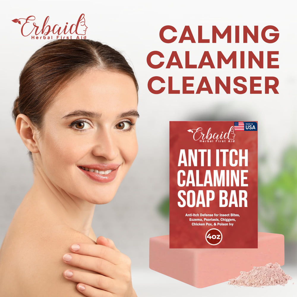 Erbaid soap scale comparison beside coin showing bar size and travel-friendly benefit