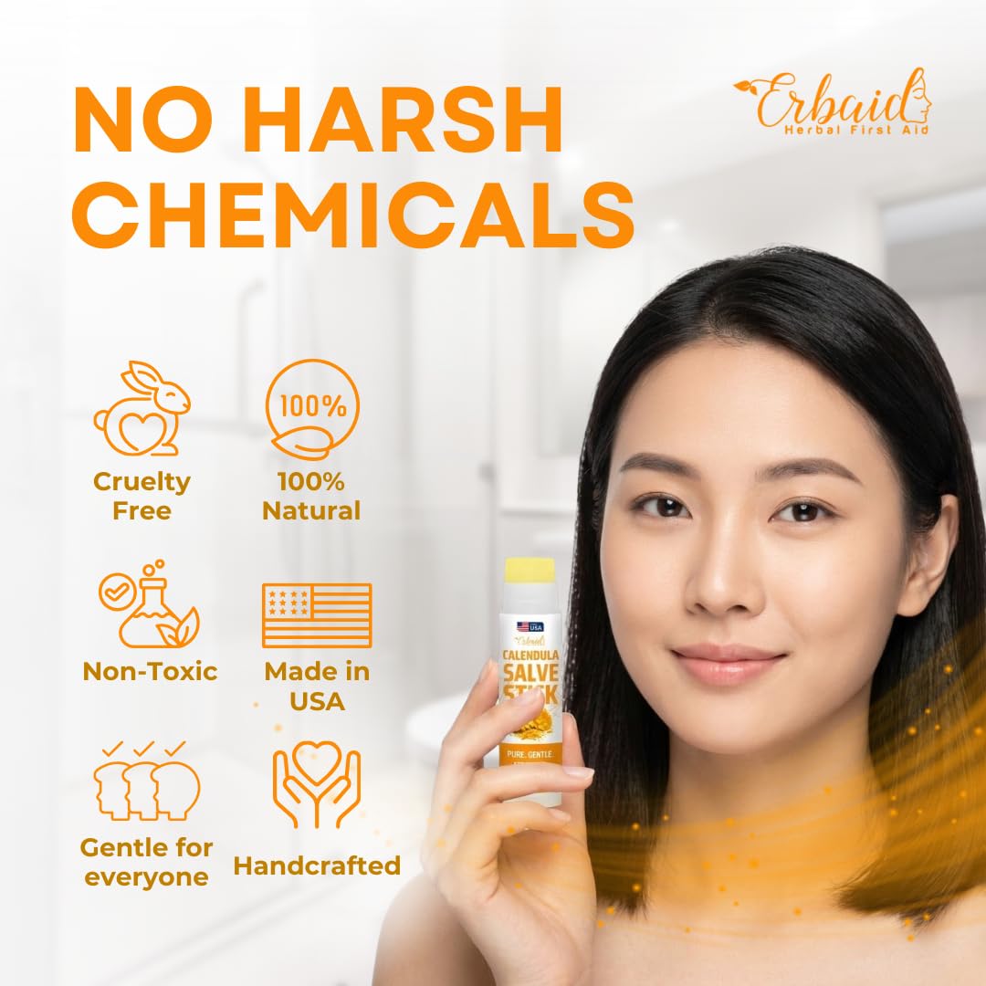 Erbaid calendula applied to baby cheek illustrating gentle, baby-safe soothing and protection