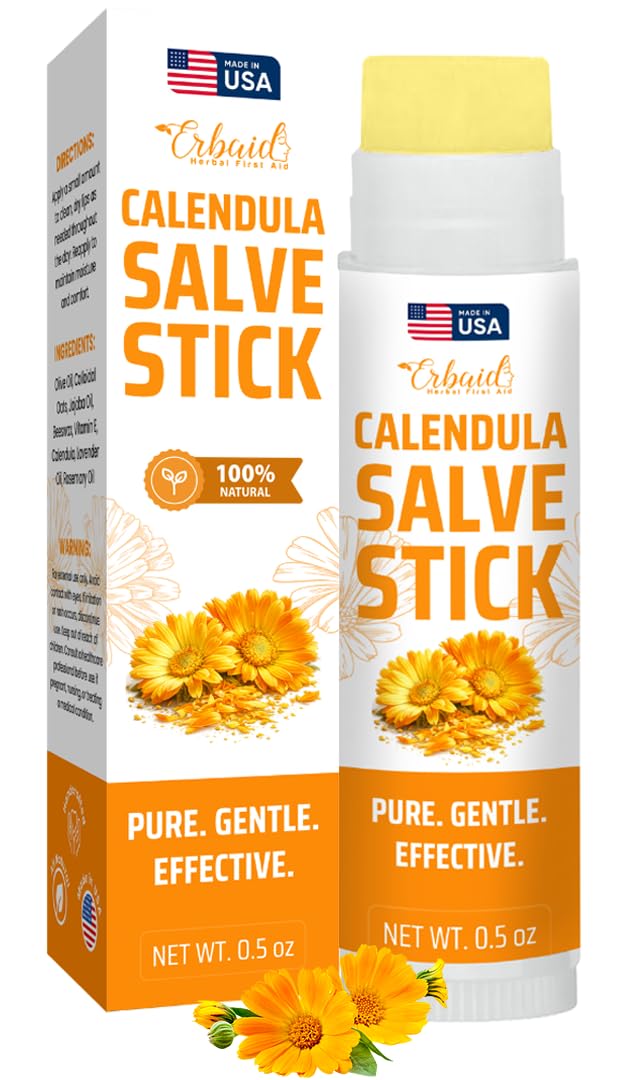 Erbaid calendula stick front packaging showing product and branding for easy identification and travel convenience