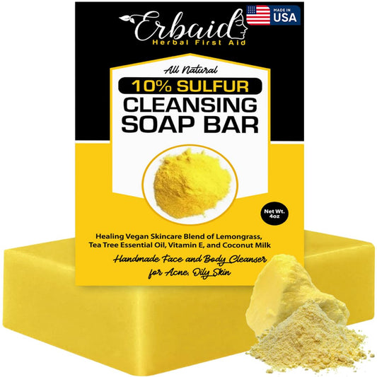 Erbaid front packaging showing soap benefits and 10% sulfur
