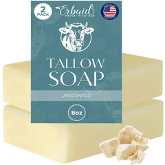 Erbaid front packaging showing unscented grass-fed tallow bar and simple label benefit