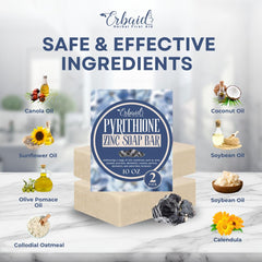 Erbaid label ingredient panel highlighting 2% zinc pyrithione and aloe benefits