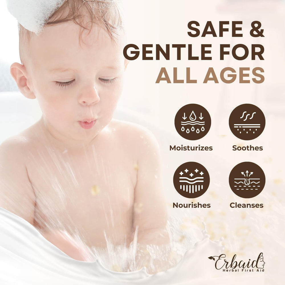 Erbaid soap side close-up revealing oat fleck texture for calming cleanse