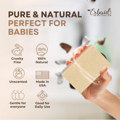 Erbaid soap resting in hand illustrating easy grip and gentle application