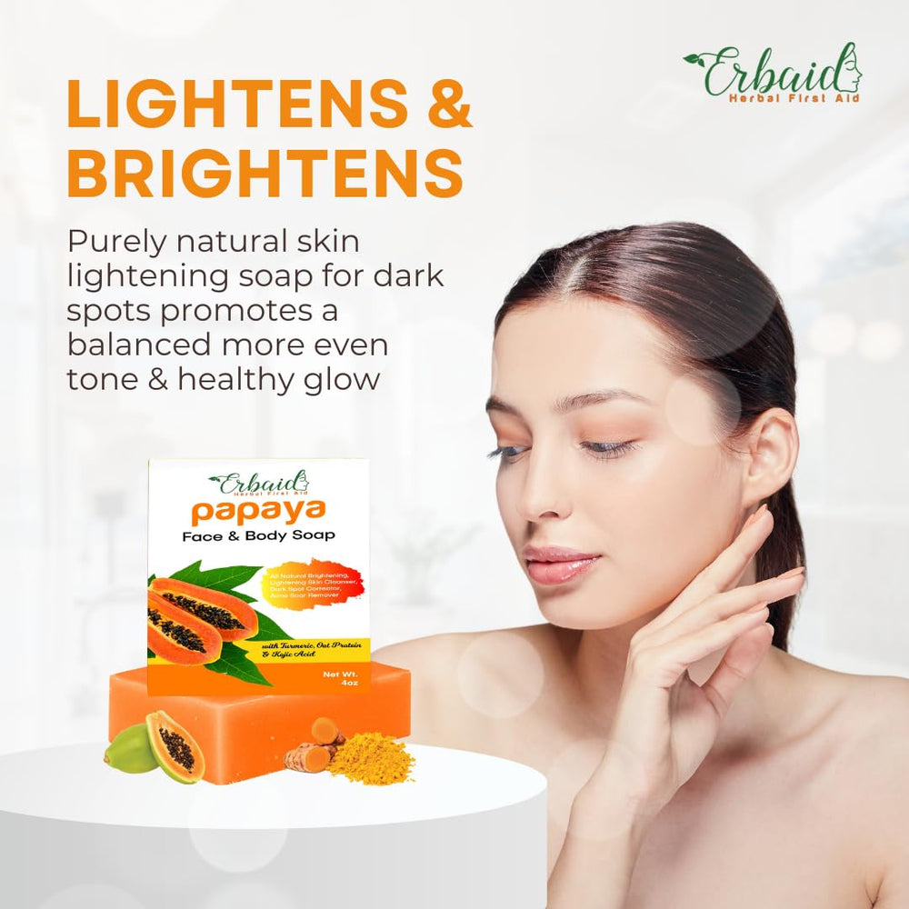 Erbaid papaya soap held in hand showing bar size and portability benefit