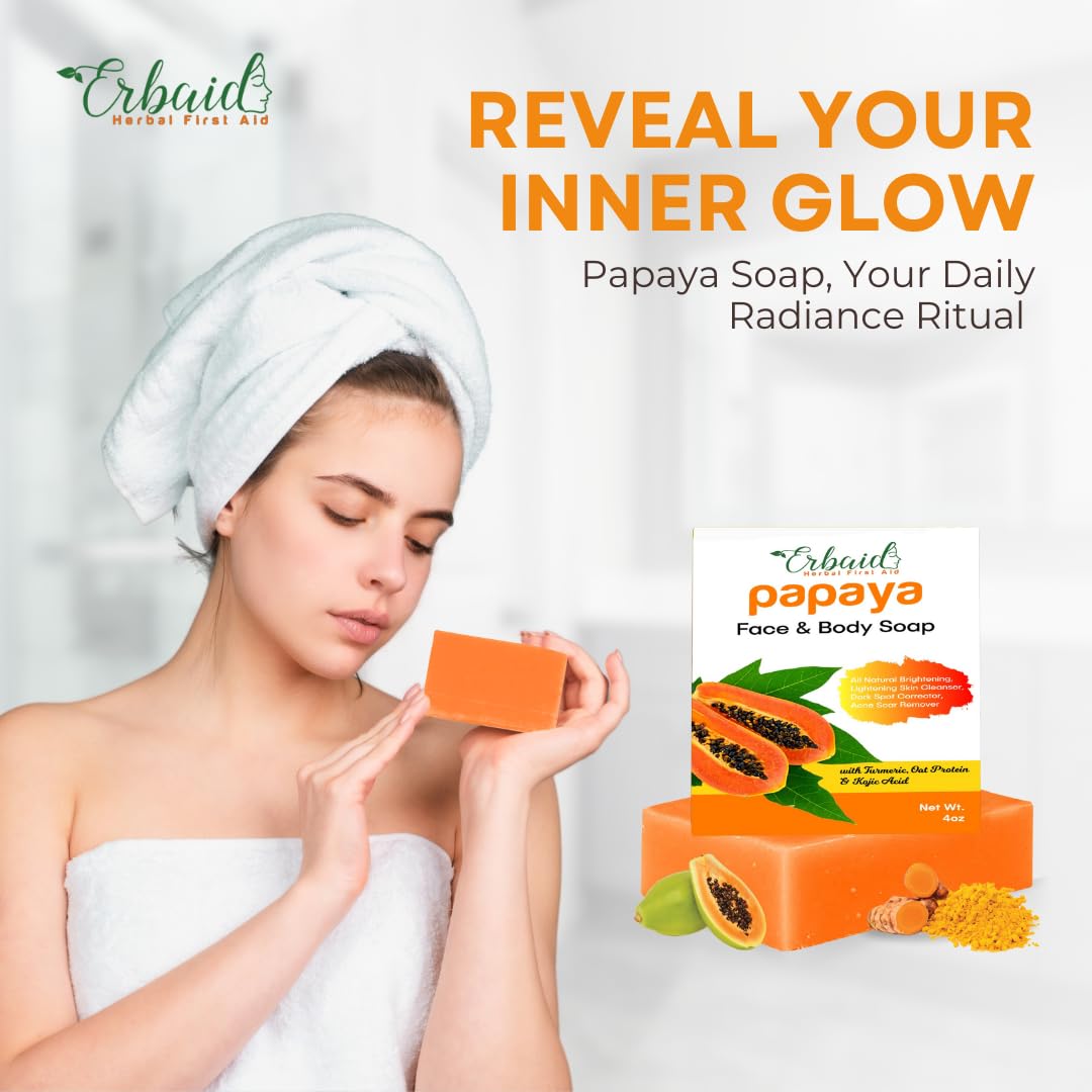 Erbaid papaya soap ingredients label highlighting kojic and turmeric