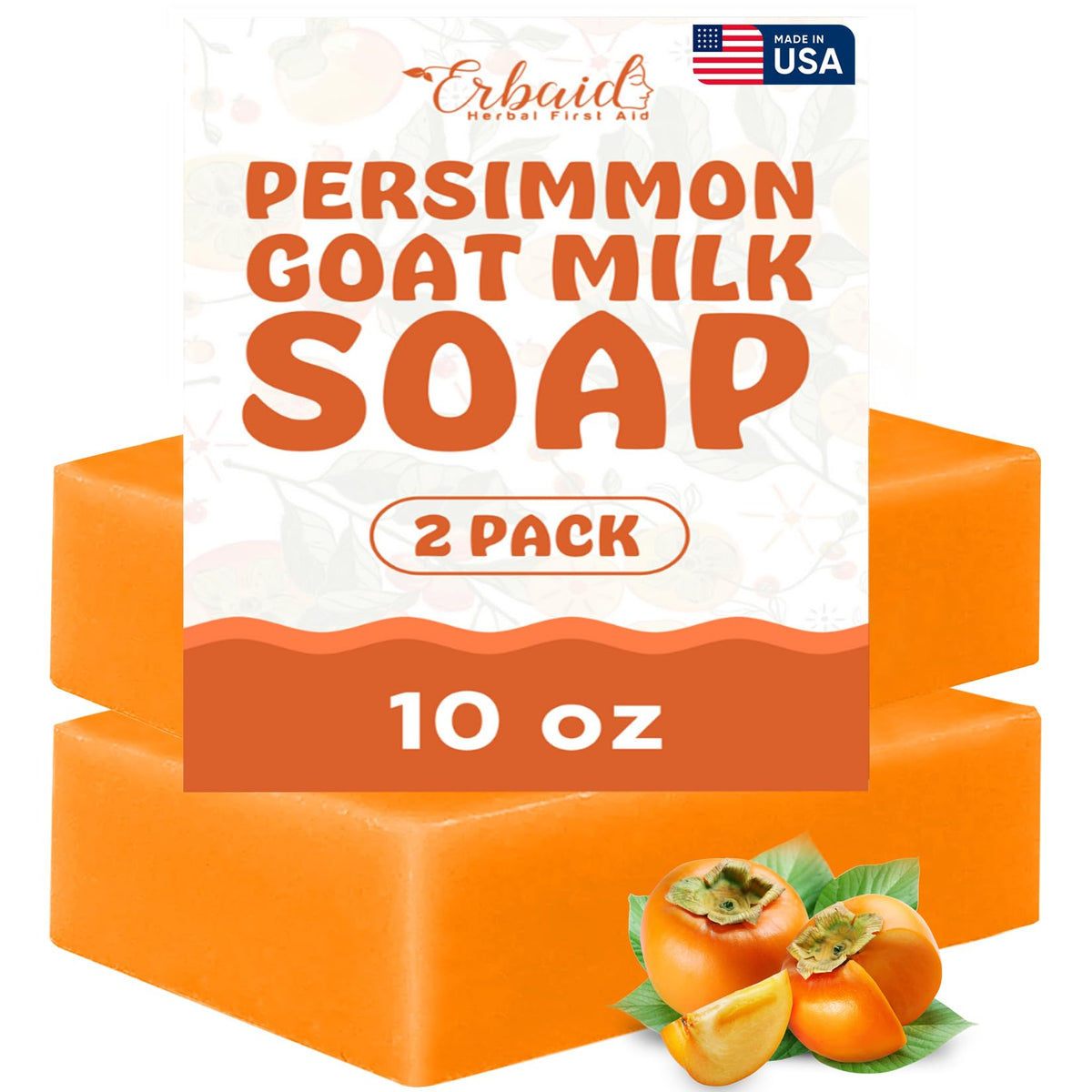 Erbaid persimmon soap front packaging showing natural branding and benefits