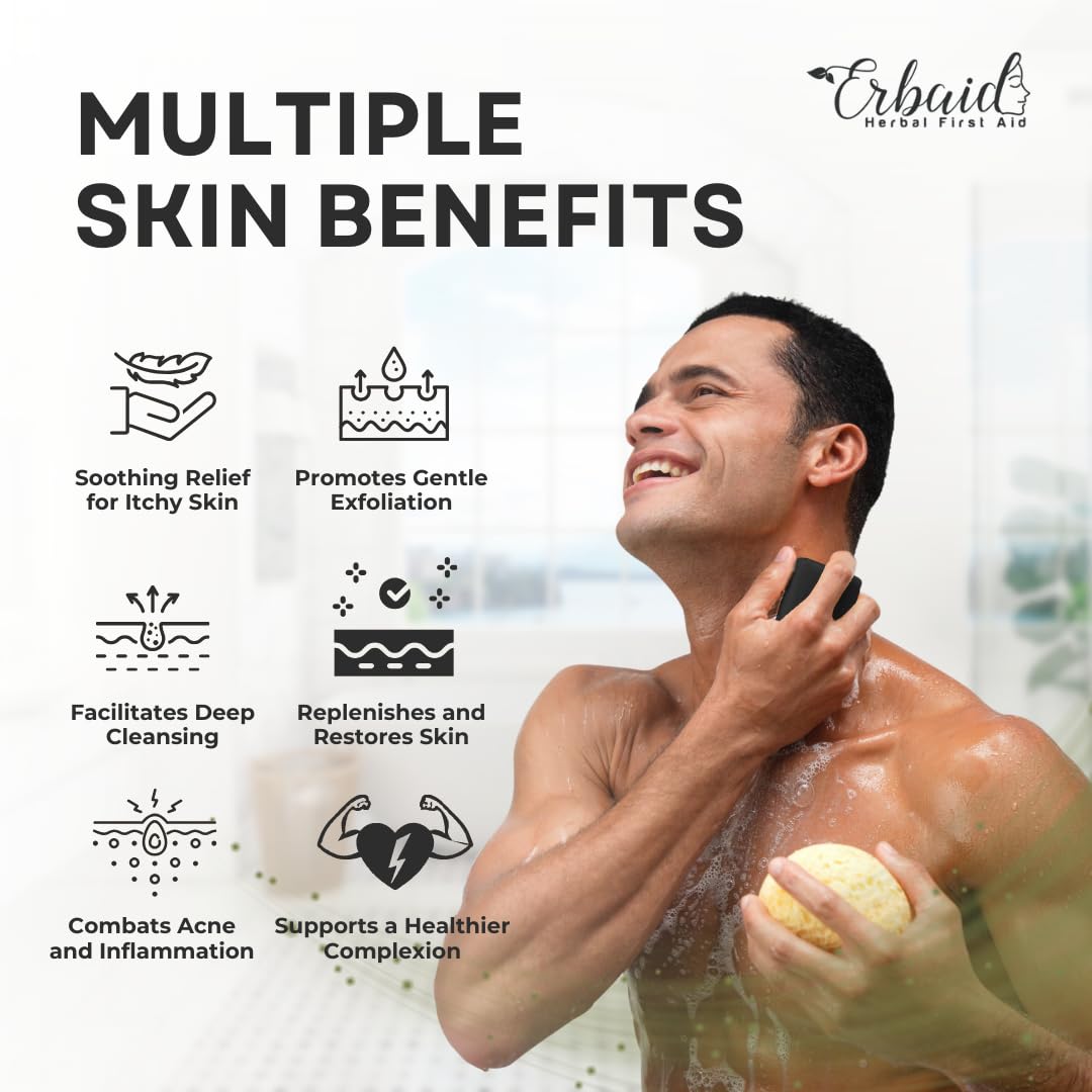 Erbaid soap lathered in hand demonstrating rich foam and deep-cleansing benefit