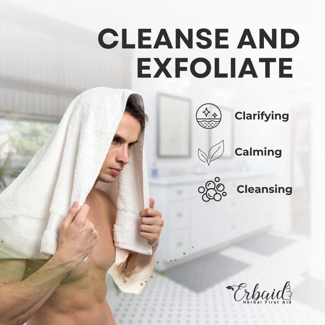 Erbaid close-up texture of soap highlighting oats and charcoal for gentle exfoliation