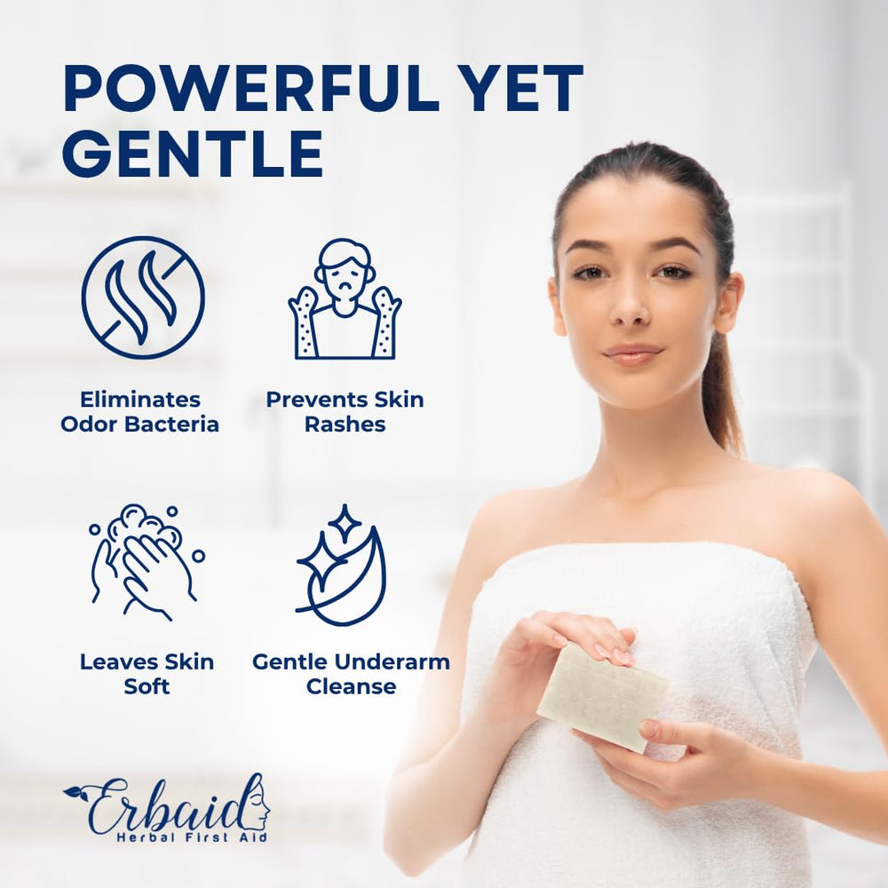 Erbaid soap held in hand producing wet lather for effective face and body wash