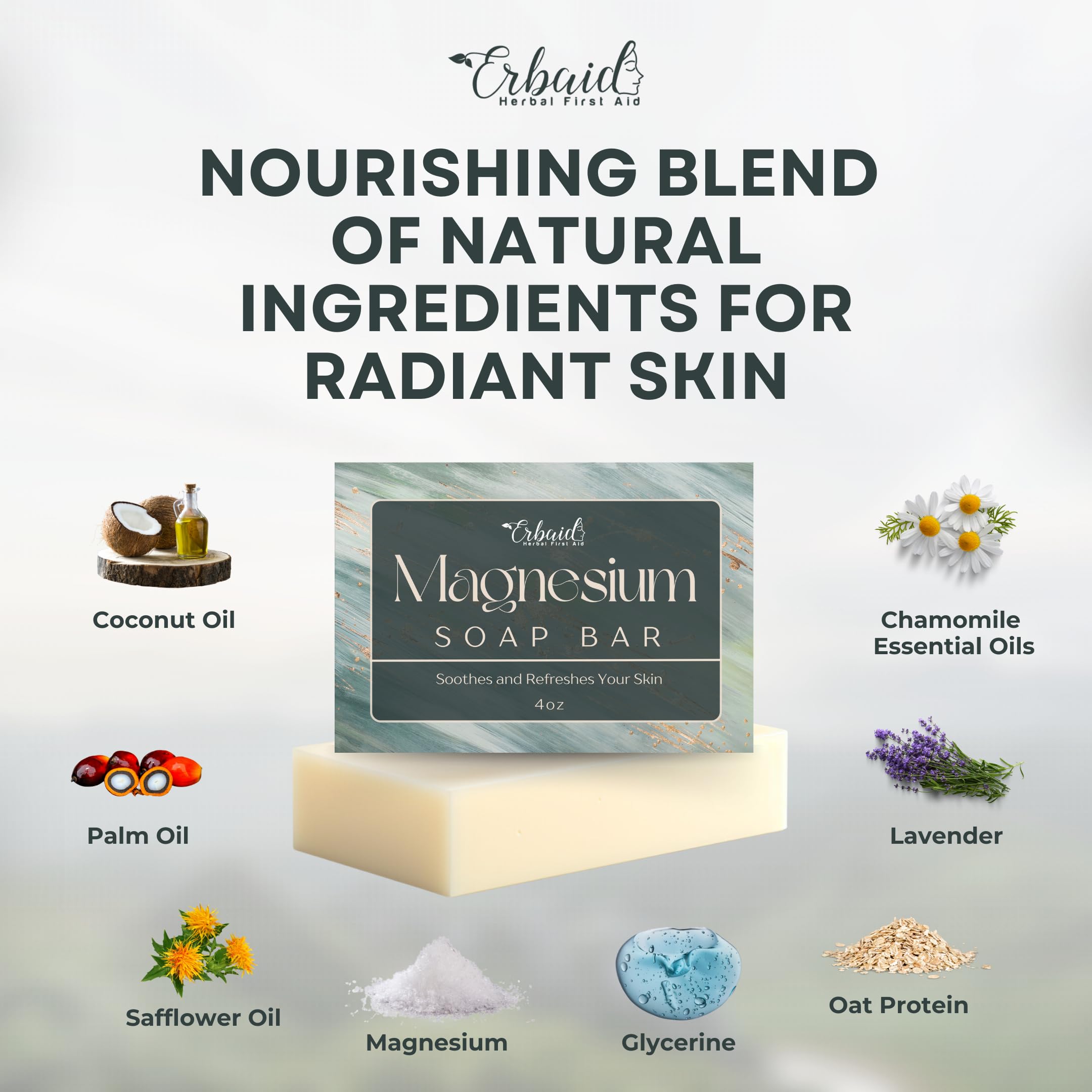 Erbaid soap beside Dead Sea salts highlighting mineral-rich formulation benefit
