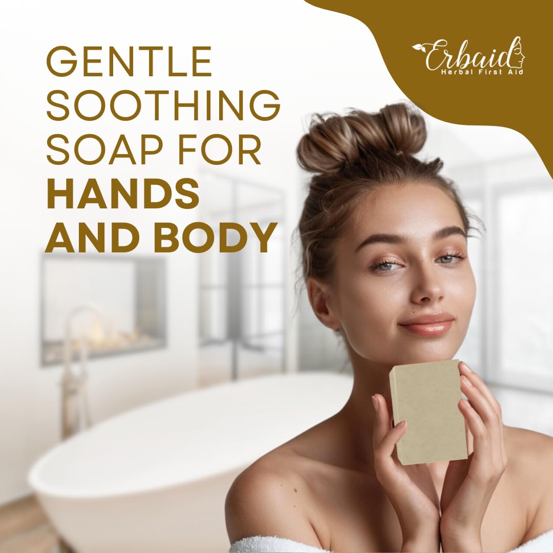 Erbaid soap beside a coin illustrating 4 oz size and travel-friendly benefit