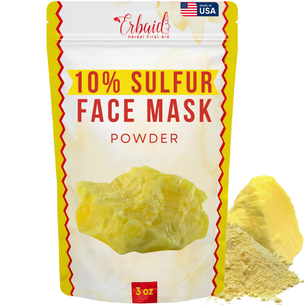 Erbaid sulfur face mask front jar showing label and size for confident choice
