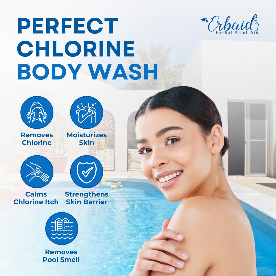 Erbaid shampoo rinsing from hair removing chlorine and restoring softness