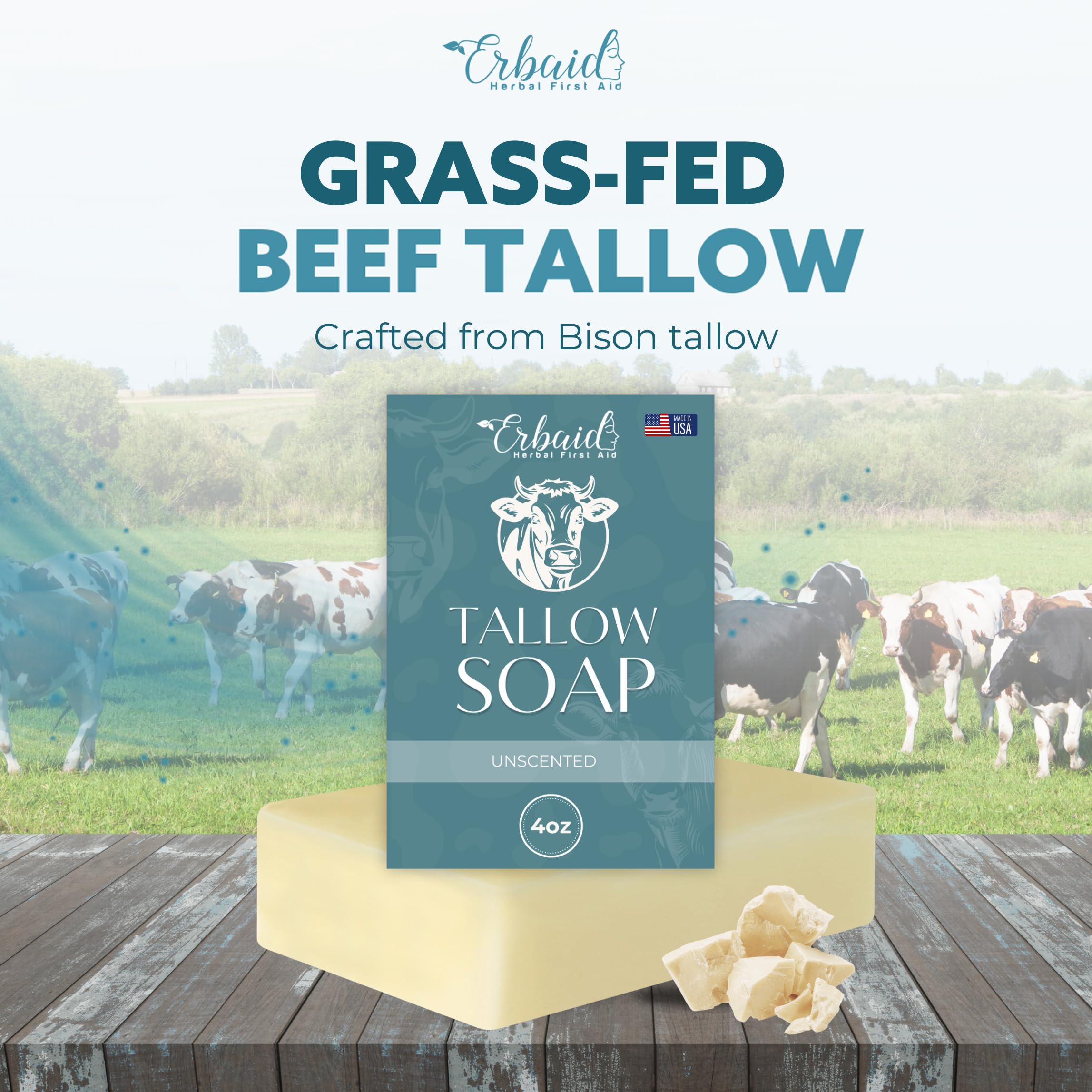 Erbaid tallow soap texture closeup highlighting creamy lather