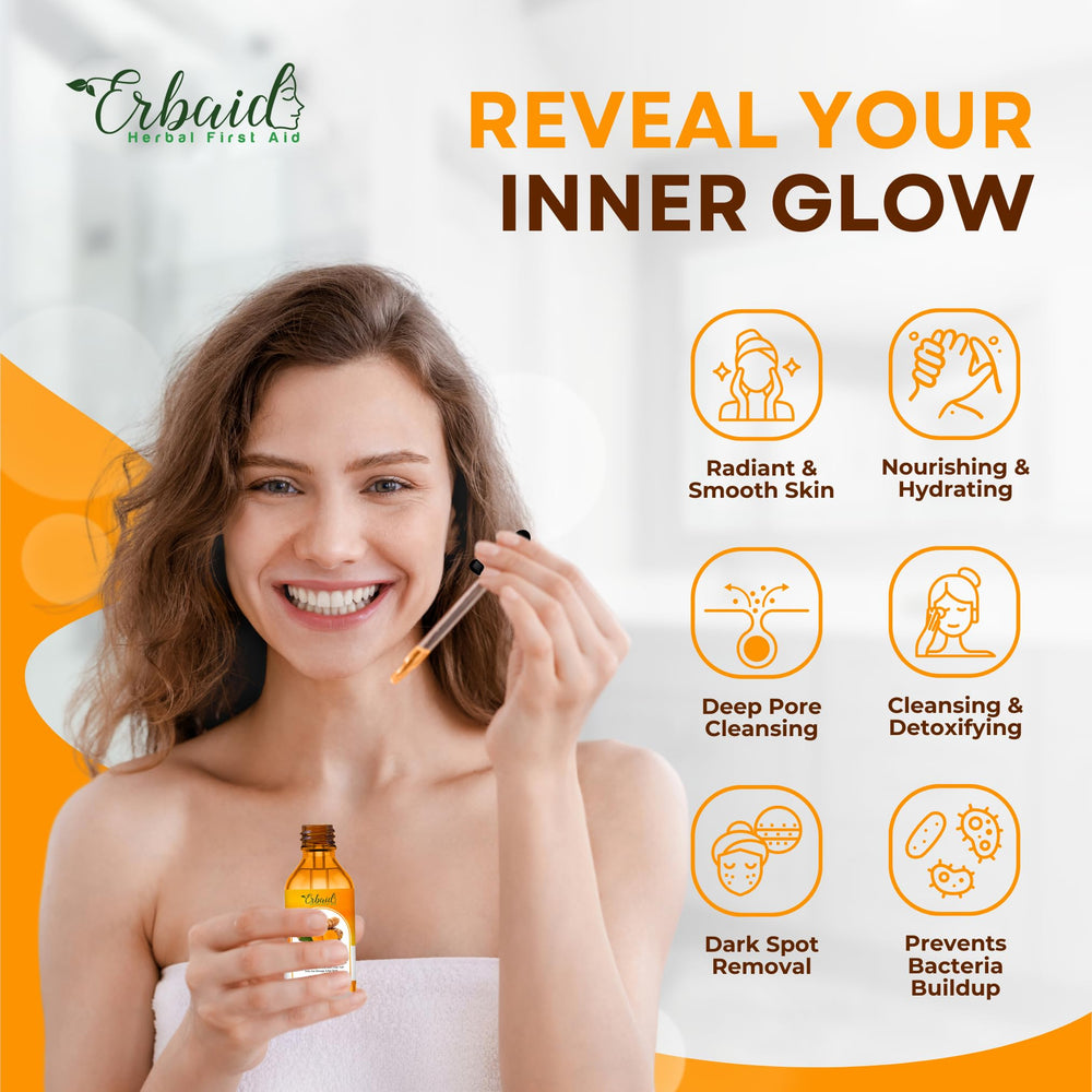 Erbaid serum on bathroom vanity conveying daily skincare routine
